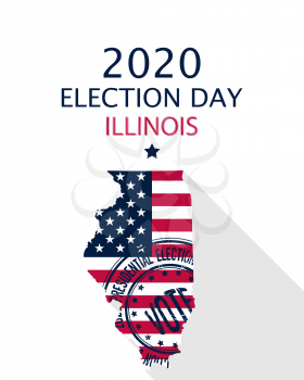 2020 United States of America Presidential Election Illinois vector template.  USA flag, vote stamp and Illinois silhouette