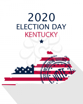 2020 United States of America Presidential Election Kentucky vector template.  USA flag, vote stamp and Kentucky silhouette