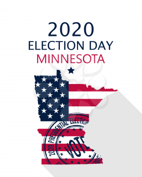 2020 United States of America Presidential Election Minnesota vector template.  USA flag, vote stamp and Minnesota silhouette
