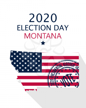 2020 United States of America Presidential Election Montana vector template.  USA flag, vote stamp and Montana silhouette