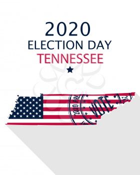 2020 United States of America Presidential Election Tennessee vector template.  USA flag, vote stamp and Tennessee silhouette