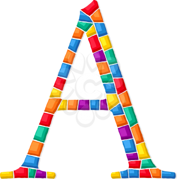 Letter A vector mosaic tiles composition in colors over white background
