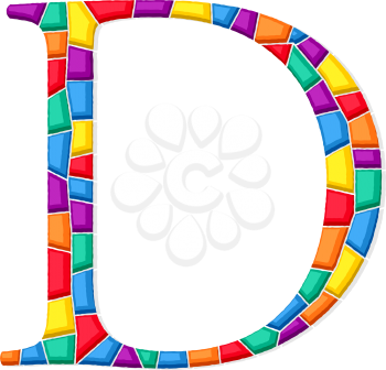 Letter D vector mosaic tiles composition in colors over white background