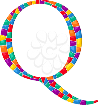 Letter Q vector mosaic tiles composition in colors over white background