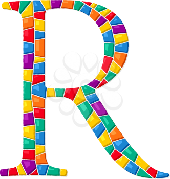 Letter R vector mosaic tiles composition in colors over white background
