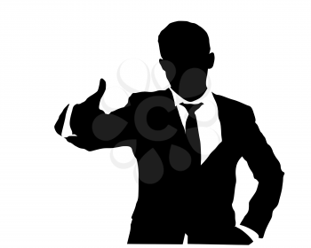 Business man vector silhouette gesturing OK sign, vector illustration over white
