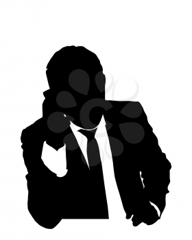 Business suit man talking on the phone vector silhouette. 