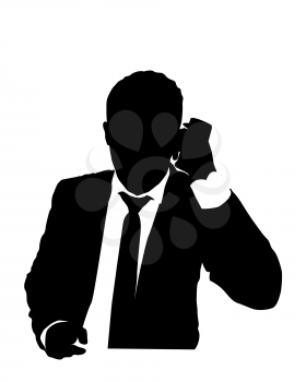 Business suit man talking on the phone vector silhouette. 