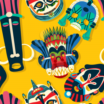 Tribal mask ethnic, seamless pattern vector design