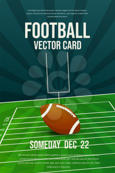 American Football flyer, poster design, sports invitation vector editable template.Ball with football pitch and post background