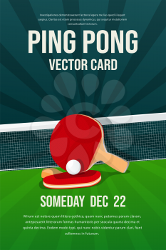 Ping Pong, table tennis flyer, poster design, sports invitation vector editable template.Ball with table tennis palettes and net