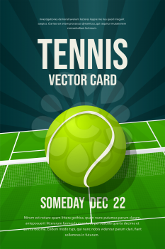 Tennis flyer, poster design, sports invitation vector editable template Tennis ball and net background