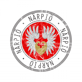 Narpio city, Finland. Grunge postal rubber stamp over white background