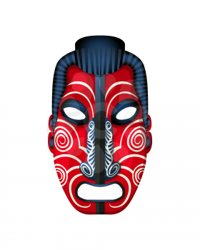 Maori mask, isolated vector object over white background