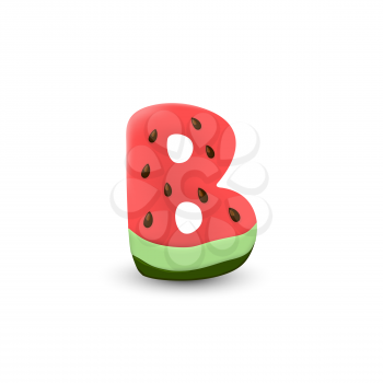 Watermelon letter B, 3d vector icon over white background