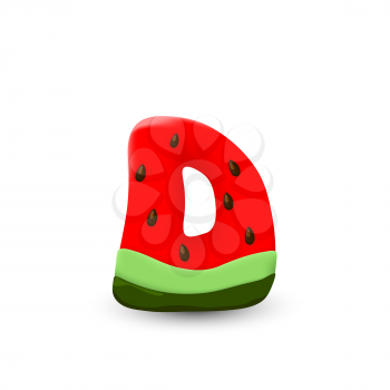 Watermelon letter D, 3d vector icon over white background