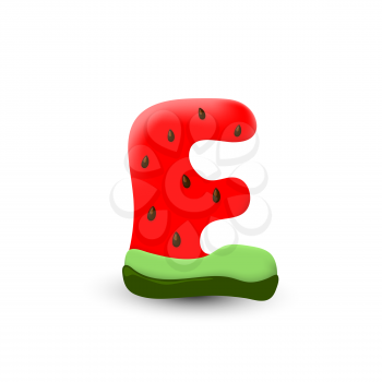 Watermelon letter E, 3d vector icon over white background