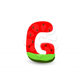 Watermelon letter G, 3d vector icon over white background