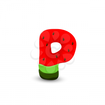 Watermelon letter P, 3d vector icon over white background
