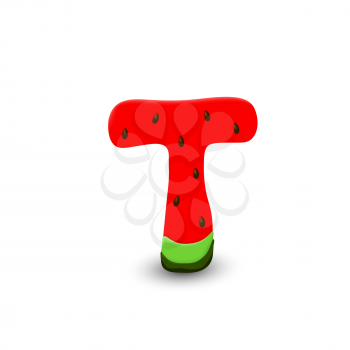 Watermelon letter T, 3d vector icon over white background