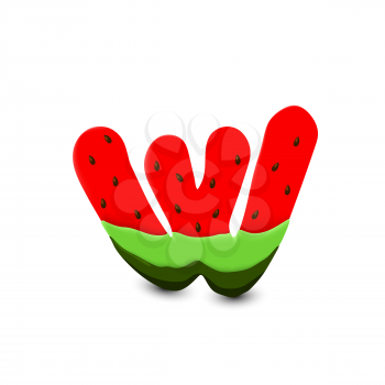 Watermelon letter W, 3d vector icon over white background