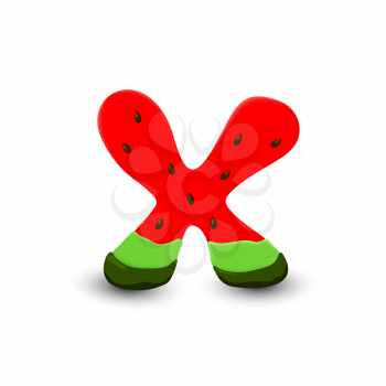 Watermelon letter X, 3d vector icon over white background