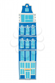 Vector cartoon house in the traditional Dutch style over white background