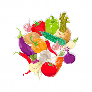 Still life of vegetables, watercolor like  vector illustration  over white background