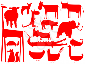 Royalty Free Clipart Image of Red Silhouetted Animals