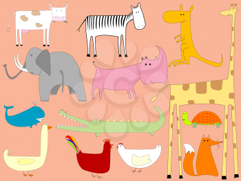 Royalty Free Clipart Image of a Collection of Cartoon Animal Drawings