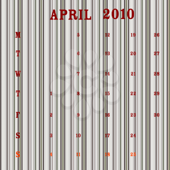 Royalty Free Clipart Image of an April 2010 Calendar