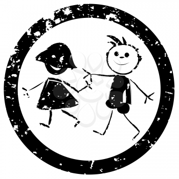 Royalty Free Clipart Image of Little Children in a Stamp