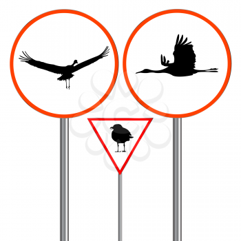 Royalty Free Clipart Image of Birds on Signs