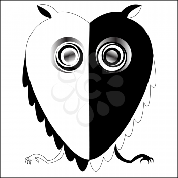 Royalty Free Clipart Image of a Black and White Owl