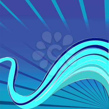Royalty Free Clipart Image of a Blue Background With Rays and Waves