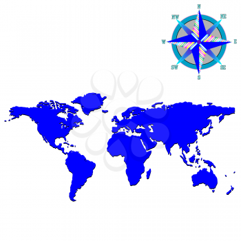 Royalty Free Clipart Image of a Blue Map With a Wind Rose