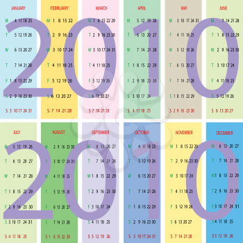 Royalty Free Clipart Image of a 2010 Calendar in Pastels