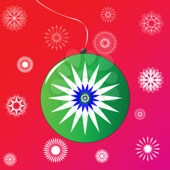 Royalty Free Clipart Image of a Christmas Ornament With Snowflakes in the Background