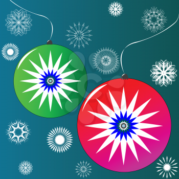 Royalty Free Clipart Image of Christmas Ornaments and Snowflakes
