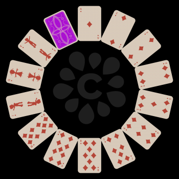 Royalty Free Clipart Image of a Circle of Diamond Playing Cards