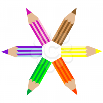 Royalty Free Clipart Image of Coloured Pencils in a Circle