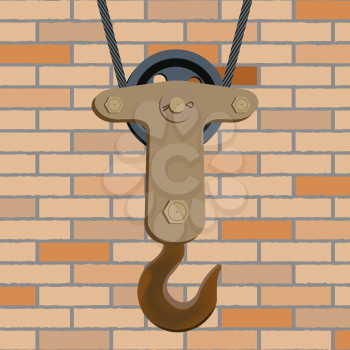 Royalty Free Clipart Image of a Crane and Hook Against a Wall