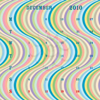 Royalty Free Clipart Image of a December Calendar for 2010