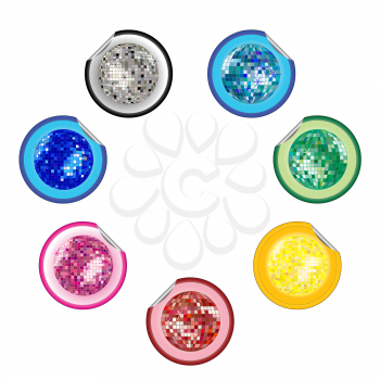 Royalty Free Clipart Image of a Set of Disco Ball Stickers