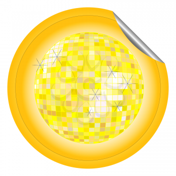 Royalty Free Clipart Image of a Yellow Disco Ball Sticker