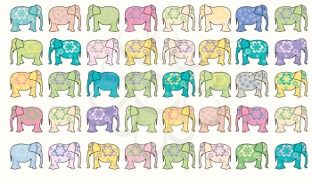 Royalty Free Clipart Image of an Elephant Background With Flowers