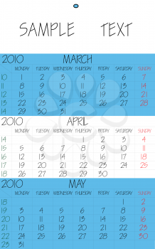 Royalty Free Clipart Image of a Spring Calendar for 2010