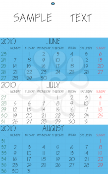 Royalty Free Clipart Image of a 2010 Calendar for Summer