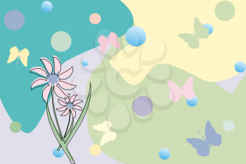 Royalty Free Clipart Image of Flowers and Butterflies