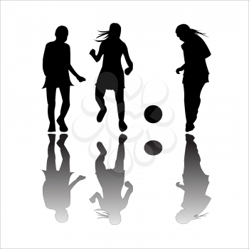 Royalty Free Clipart Image of Girls Playing Soccer